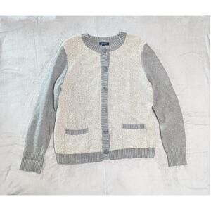 Chaps Sweater XL Buttondown cotton blend two-tone‎ gray nerdy grandpacore